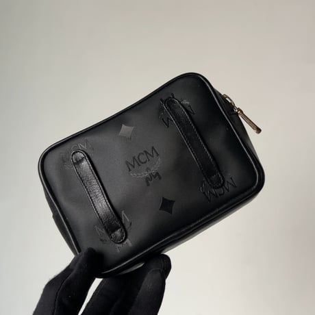 MCM オールドエムシーエム ヴィセトス柄 モノグラム ブラック ミニポーチ ナイロン/レザー コンビ  化粧ポーチ 小物入れ カメラケース  中古美品