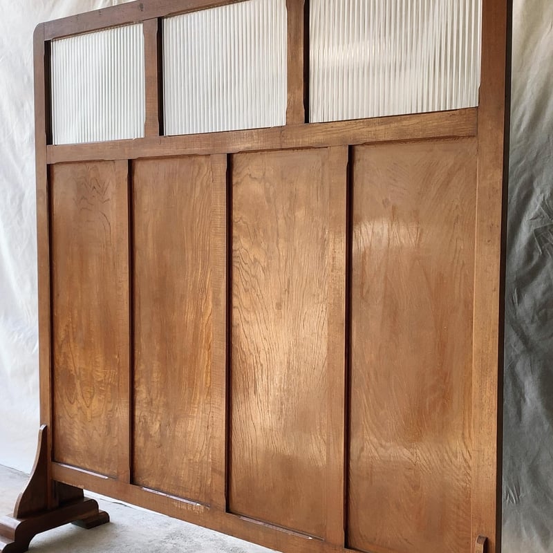 アンティーク 木製 病院の衝立 モールガラス 目隠し 仕切板