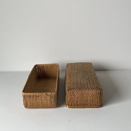 小さく細長い柳行李 32cm  昭和期 弁当行李 台帳行李 道具箱 小物入れ 小さい柳行李