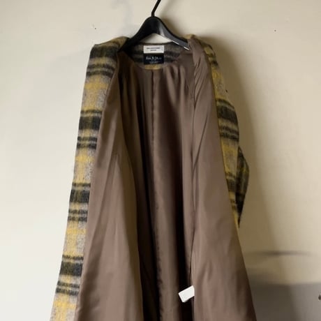 H様おまとめ品 BEAMS BOY ビームスボーイ  ノーカラータータンチェックコート  Mac & Co. S.r.l.社製のスライバーニット生地を使用  マスタード  中古美品