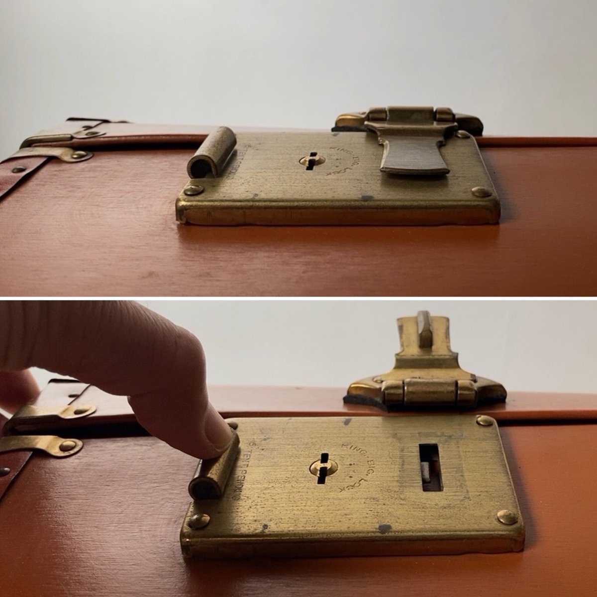 ヴィンテージ トランク ファイバー素材 ブラウン 真鍮金具 内装 花柄