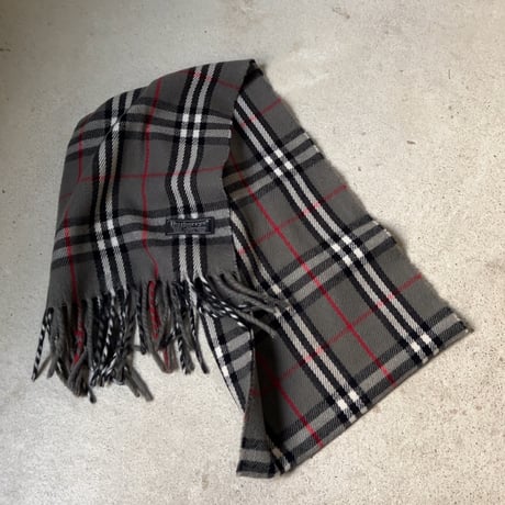 BURBERRYS バーバリーズ  LAMBSWOOL 100% ラムウール マフラー グレーノバチェック　70s～80s イギリスヴィンテージ made in england 中古品
