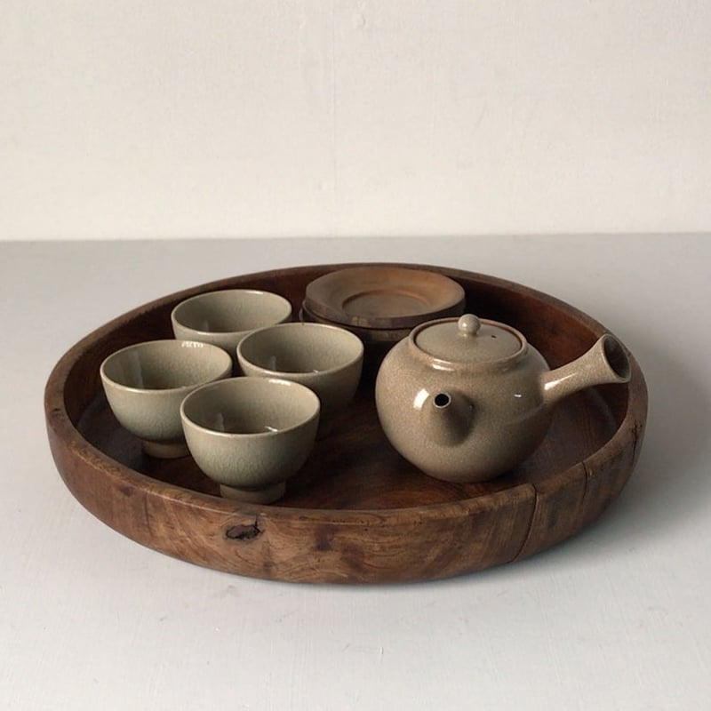 欅 くり抜き盆 木製 無垢材 32cm トレー お盆 木工品 美木目 美