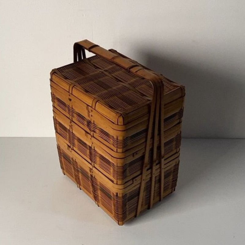 美品 三段竹籠 バスケット 竹細工 籠 竹工芸品 手提げ 竹細工 バスケット かご 和風 手作り 工芸品