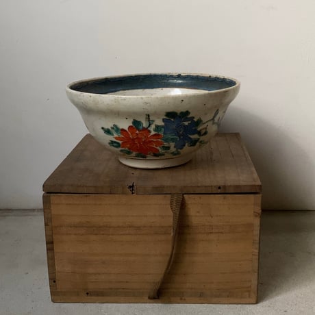 古作 花紋様 牡丹図 菓子器 大鉢 深鉢 深皿 丼 焼物 茶道具  杯洗 盃洗 箱付き アンティークテーブルウェア