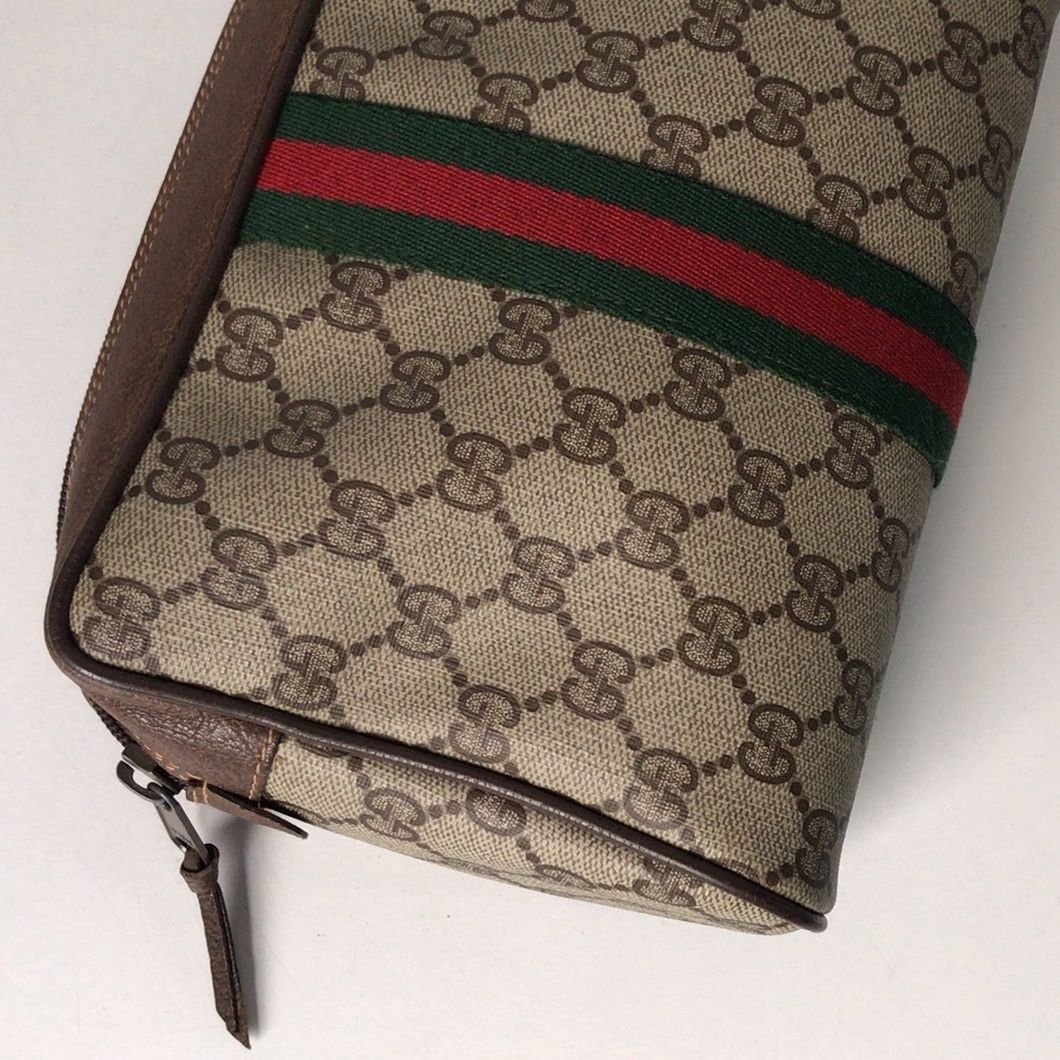 【GUCCI】コーティングキャンバス ポーチ レザートリム付き GUCCI グッチ オールドグッチ GGコーティングキャンバス/レザー