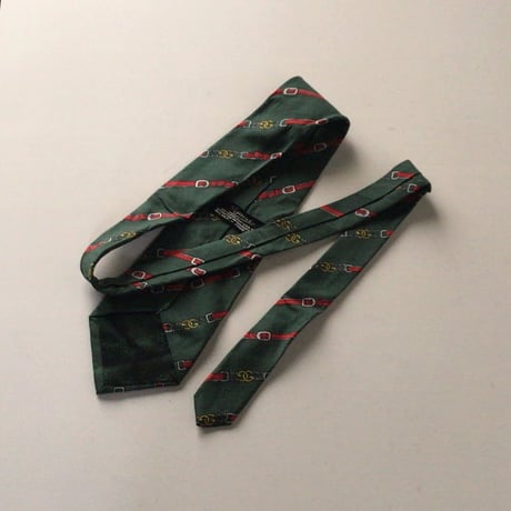 GUCCI  オールドグッチ  ヴィンテージ ネクタイ 筆記体ロゴ シルク100%  グリーンベース GGチェーンベルト柄 レジメン 中古美品