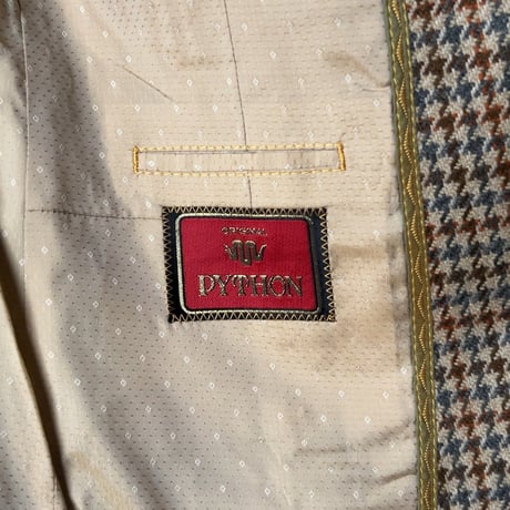 PYTHON カシミアジャケット  千鳥格子 パッチポケット シングル ヴィンテージ JKT   made in Scotland