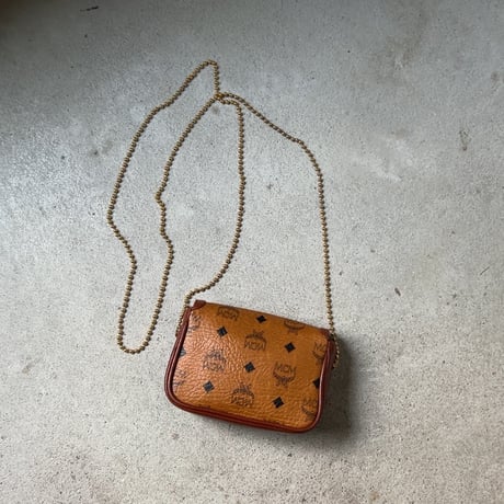 MCM オールドエムシーエム ヴィセトス柄 モノグラム コニャック ボールチェーン ミニミニショルダーバッグ フラップ ポシェット 中古美品