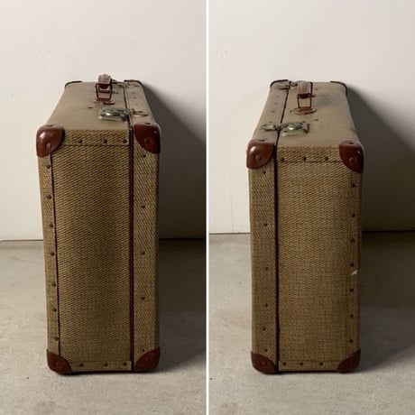 アンティーク ファイバートランク ベージュ/ブラウン 大型68cm グレンチェックインナー トラッドデザイン 金具正常 鍵無し