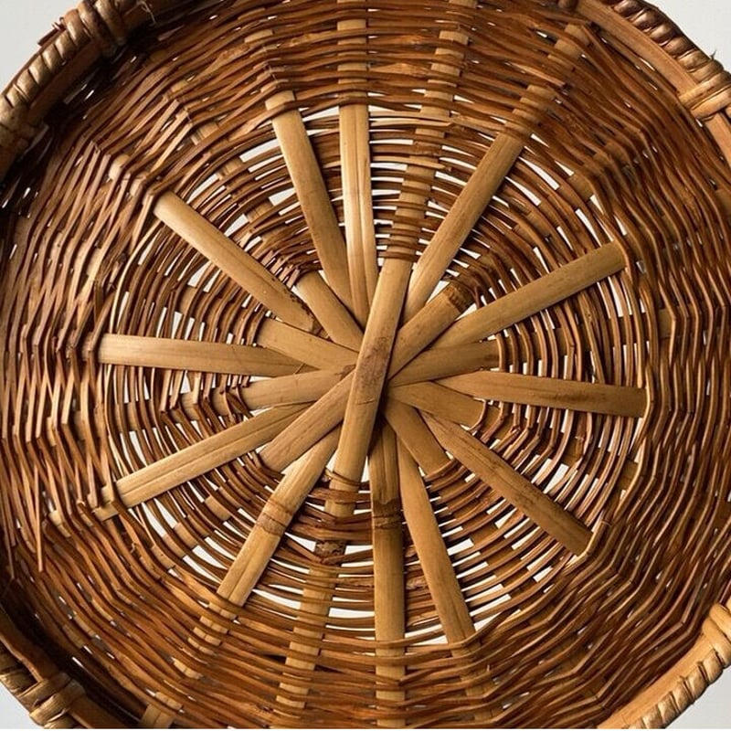 竹製♦️編み込みデザインボックス♦️美品 ヴィンテージ♦️送料込 古い竹編みの行李 55cm 竹行李 柳行李 スズ竹 網代編み ヴィンテージ