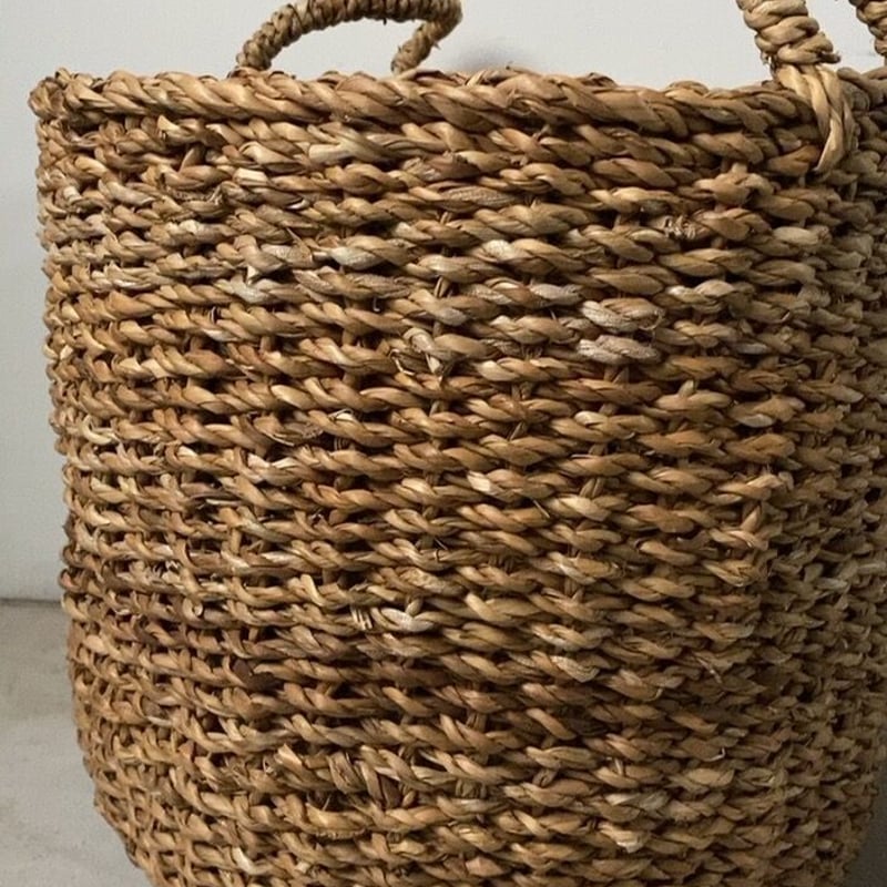 大きなランドリーバスケット 40cm 天然素材 短い持ち手 ランドリー