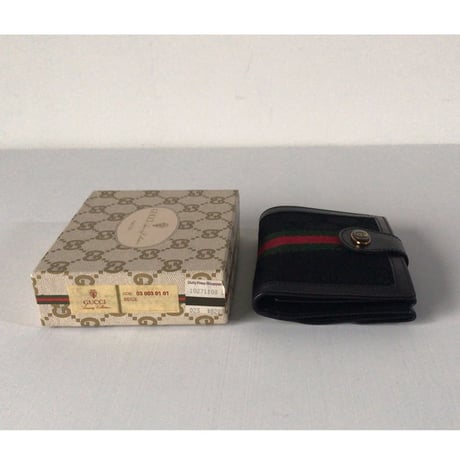 GUCCI オールドグッチ 2つ折りWホックコンパクトウォレット ミニ財布 レザー/ GGキャンバス ブラック 極美品　ヴィンテージウォレット