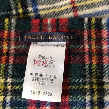 RALPH LAUREN  ラルフローレン   ウール100%  大判ストール  ひざ掛け 膝掛け  肩掛け マフラー  タータンチェック 赤/白  好配色  POLO ポロ  中古良品