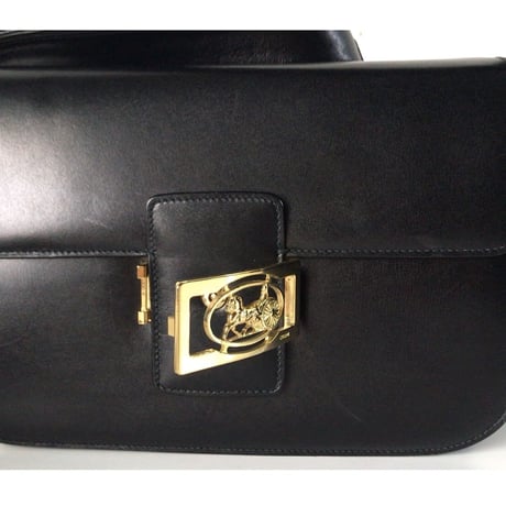 CELINE  セリーヌ  ゴールド馬車金具  カーフレザー  ショルダーバッグ   ブラック  ヴィンテージ  オールド   極美品