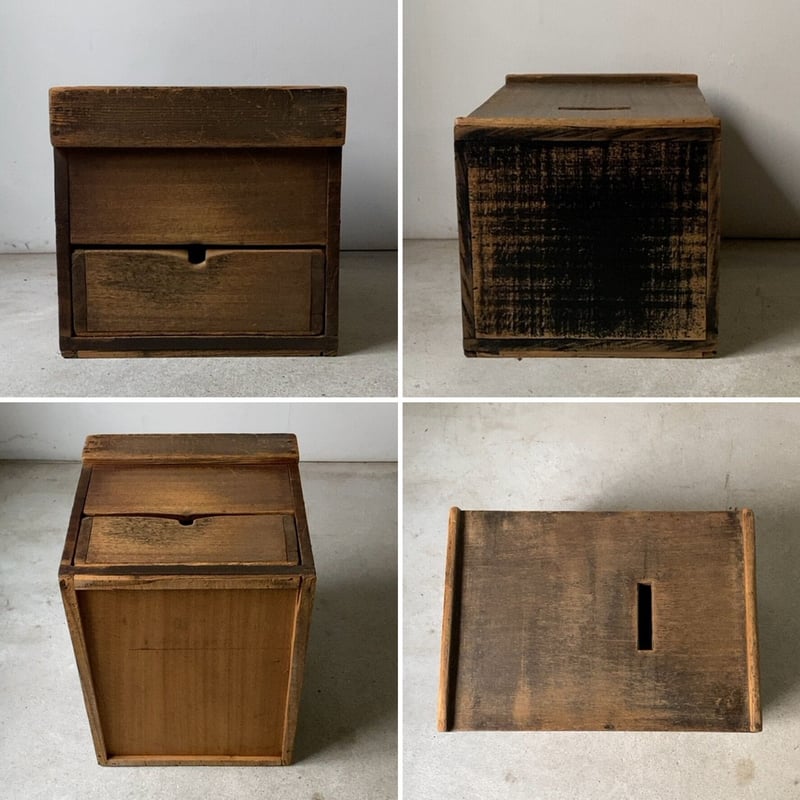 古い木箱 長年使い込んだ木の引出し 木製引出し 古い木箱 貯金箱構造 投票箱 御