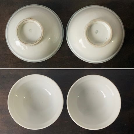 ヴィンテージボウル  2点セット  白磁器グリーンライン 戦中 統制陶磁器  緑ライン スープボウル どんぶり 古い碗 刻印有り