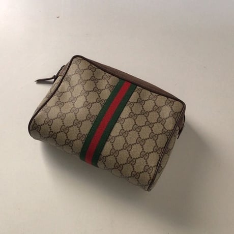 GUCCI グッチ オールドグッチ  GGコーティングキャンバス/レザー  化粧ポーチ セカンドバッグ ヴィンテージ 中古美品