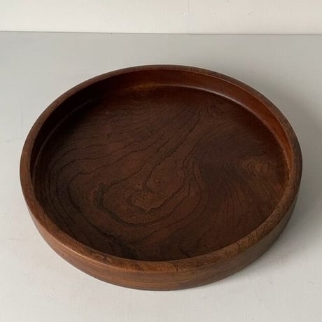欅  くり抜き 丸盆 木製無垢 幅約36cm  木のお盆 トレー  木工品 工芸品 古いお盆 ヴィンテージフォークアート 美品