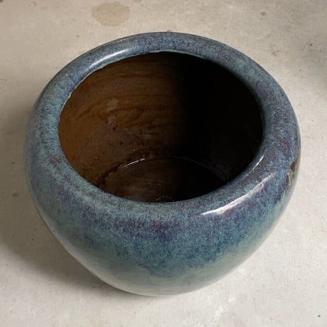 古い大火鉢 幅46cm 海鼠(なまこ)釉   瑠璃釉  深海色  メダカ鉢 睡蓮鉢 金魚鉢 ビオトープ 甕 瓶  完品