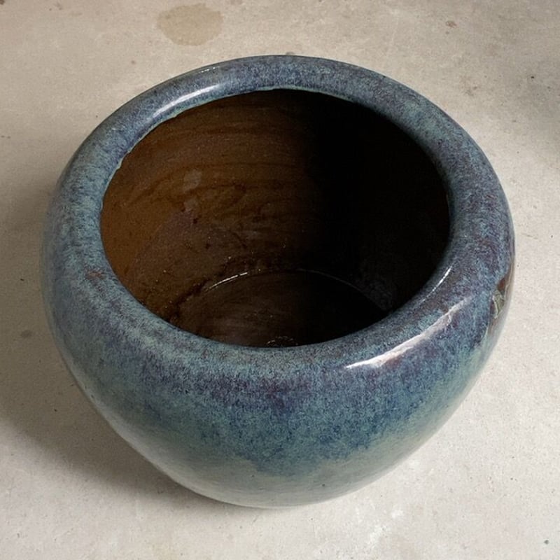 古い大火鉢 幅46cm 海鼠(なまこ)釉 瑠璃釉 深海色 メダカ鉢 睡蓮 古い大火鉢 幅46cm 海鼠(なまこ)釉 瑠璃釉 深海色 メダカ鉢 睡蓮