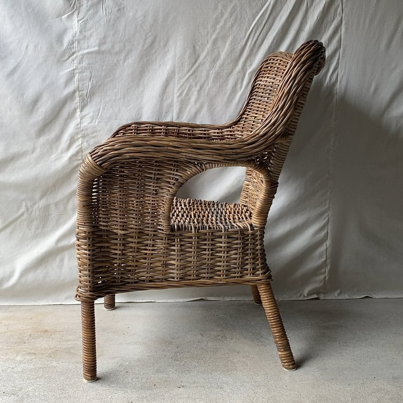 ヴィンテージ ラタン製アームチェア ラウンジチェア 古い籐の椅子 籐