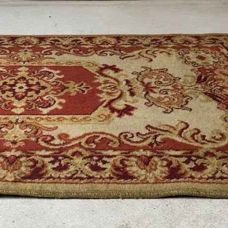 ヴィンテージマット 幅約120cm  細長い小さめ絨毯  ボルドー/ベージュ