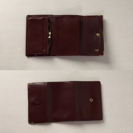 Cartier カルティエ  マストライン 三つ折りコンパクト財布  ウォレット　レザー  ボルドー がま口タイプ  ヴィンテージ