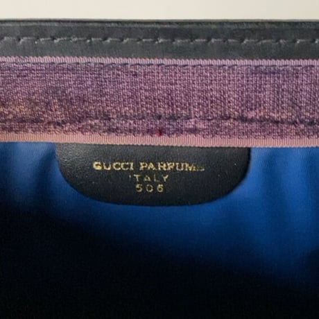 GUCCI PARFUMS  グッチパフューム オールドグッチ  コーティングGGキャンバス/レザー シェリーライン 紺赤  23cm 小型  ヴィンテージ コスメ ポーチ 化粧ポーチ