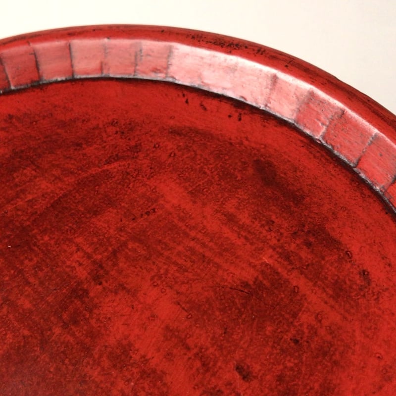 朱漆塗 木製丸盆 鎌倉彫 シンプルデザイン 裏面も素敵。26.3cm 朱漆塗 木製丸盆 鎌倉彫 シンプルデザイン 裏面も素敵。26.3cm