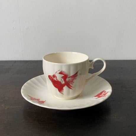古作 金魚柄 コーヒーカップ＆ソーサー 6客セットデッドストック  昭和中期 戦後　箱有  完品