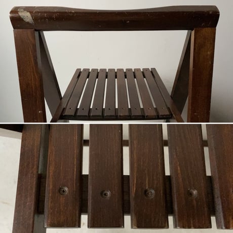 1960s 木製フォールディングチェア  折り畳み椅子 古い木のイス 太いフレームに直線的なデザインがグッドバランスです。