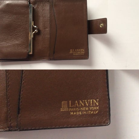 LANVIN ランバン  2つ折りコンパクトガマ口財布 ウォレット  レザー　ブラウン/ゴールド金具  ヴィンテージ オールドランバン