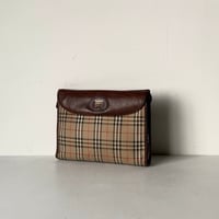 Burberrys バーバリーズ  レザーコンビ ノバチェック ヴィンテージクラッチバッグ セカンドバッグ 化粧ポーチ ゴールドホースロゴ 中古良品