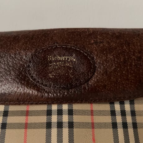 Burberrys バーバリーズ  レザーコンビ ノバチェック ヴィンテージクラッチバッグ セカンドバッグ 化粧ポーチ ゴールドホースロゴ 中古良品