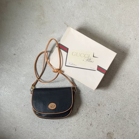 H様おまとめ品  GUCCI グッチ オールドグッチ グッチプラス 型押しレザー ポシェット ミニショルダーバッグ ブラック/ブラウン バイカラー  ヴィンテージ箱有 中古美品