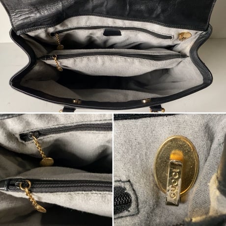GUCCI オールドグッチ  バンブーレザーバッグ 2wayショルダー付き トートバッグ ハンドバッグ ブラックスムースレザー/ゴールド金具 70s80s ヴィンテージグッチ