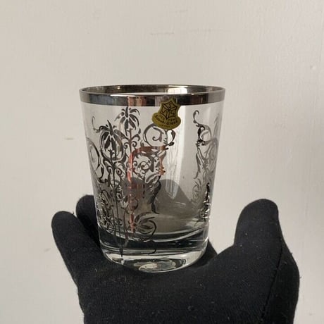 TOYO-SASAKI GLASS  東洋佐々木ガラス 昭和期 デッドストック ガラスコップ5個セット  銀プリント シール有り 未使用品  ロックグラス兼デザートカップ兼ディナーグラス ヴィンテージ