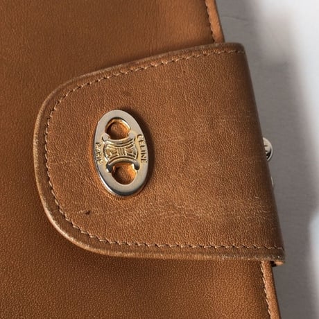 CELINE セリーヌ ガマ口 コンパクト財布 マカダム 2トーンレザー ベージュ ゴールド オールド ヴィンテージウォレット　中古良品