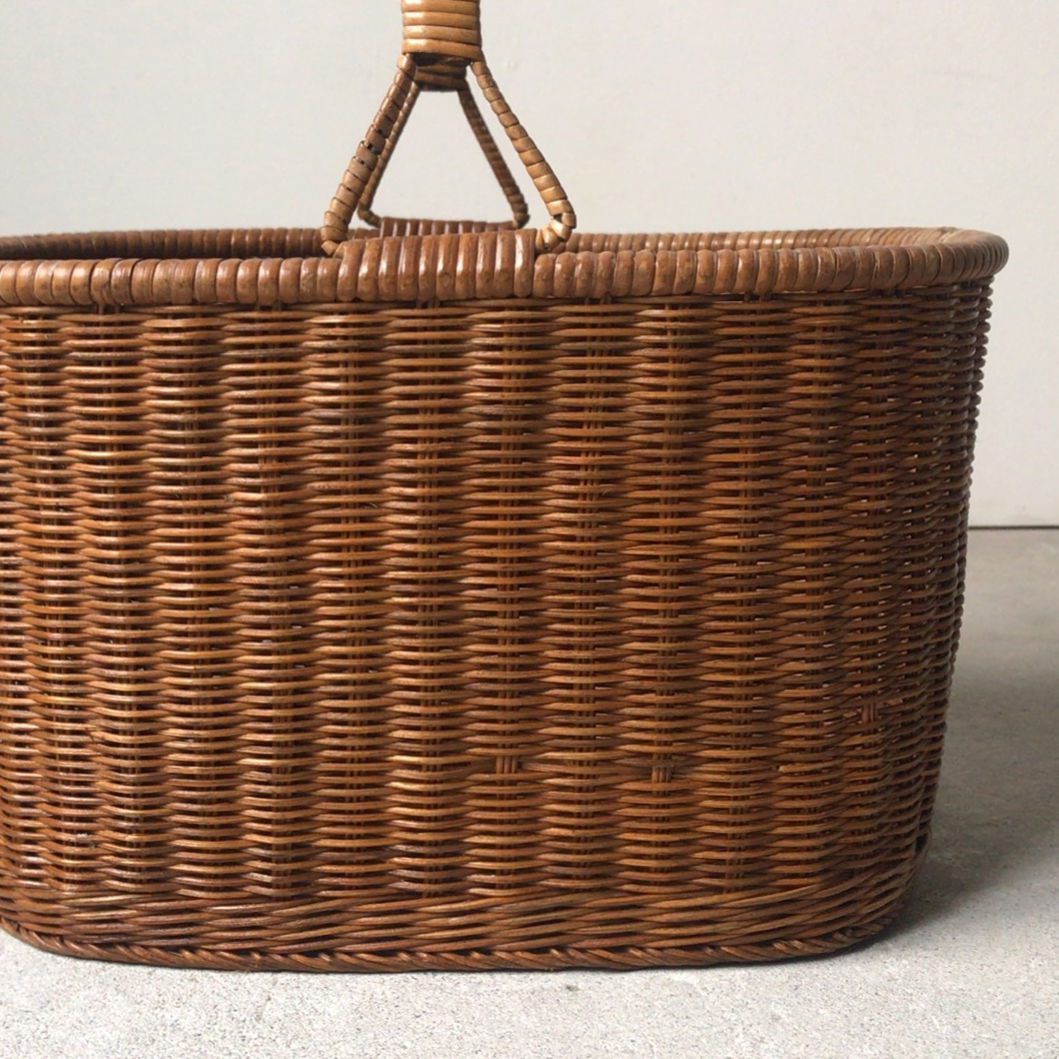 【ヴィンテージ・希少】Vintage 特大サイズ 籐籠 カゴ ヴィンテージ カゴバッグ インテリア雑貨 シャビーシック 古道具