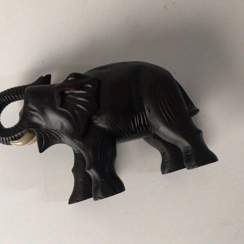 木彫りの象 ヴィンテージウッドドール 動物置物 オブジェ 牙は動物の歯