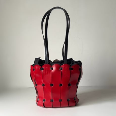 DEL CONTE  デルコンテ  90s レザートートバッグ フラワーバッグ レッド/ブラック 革鞄 made in italy 中古美品