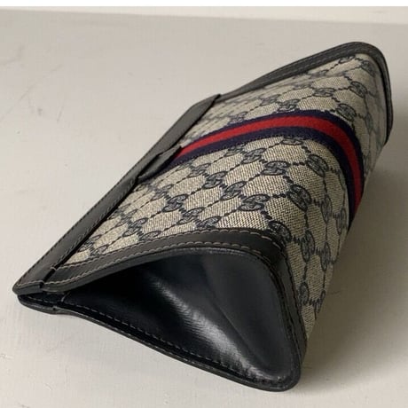 GUCCI PARFUMS  グッチパフューム オールドグッチ  コーティングGGキャンバス/レザー シェリーライン 紺赤  23cm 小型  ヴィンテージ コスメ ポーチ 化粧ポーチ