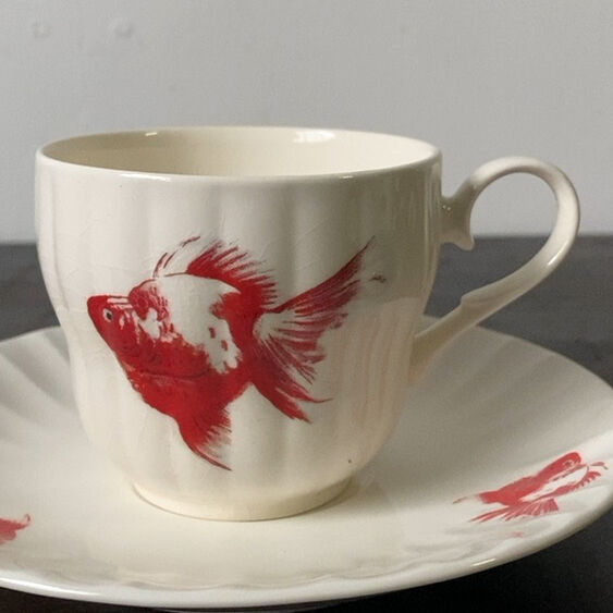 古作 金魚柄 コーヒーカップ＆ソーサー 6客セットデッドストック 昭和 