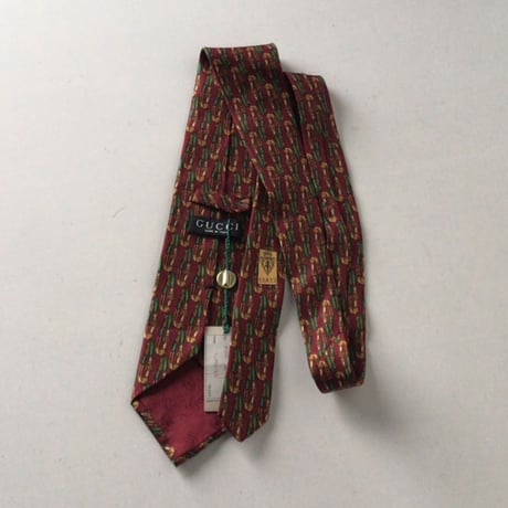 GUCCI オールドグッチ ヴィンテージ ネクタイ タグ付きデッドストックベルト総柄  ボルドー シルク100% 未使用品