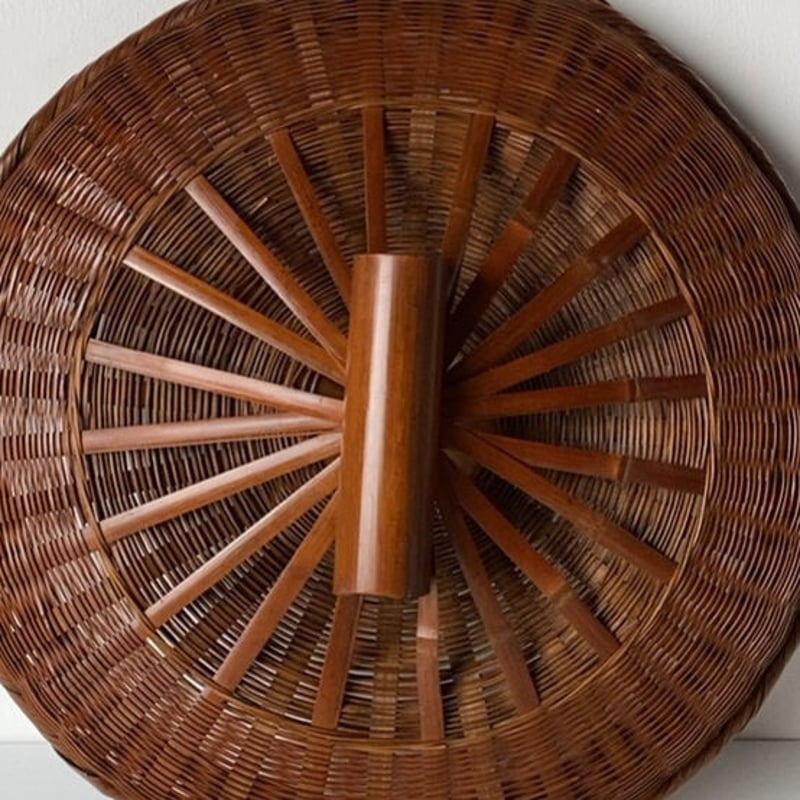 古い竹編みの水切り籠(蓋付き) 昭和初期 竹編み 工芸品 竹工芸 古民藝