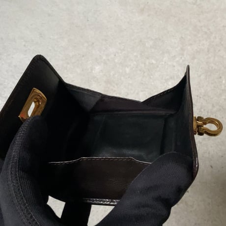 Salvatore Ferragamo サルヴァトーレ フェラガモ  ガンチーニ  レザー コインケース  ダークブラウン/ゴールド金具  中古良品