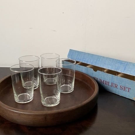 GLASS WARE TUMBLER SET  ヴィンテージ 瓶ビールグラス 5個セット ごく普通のシンプルな古いミニグラス 未使用品 デッドストック