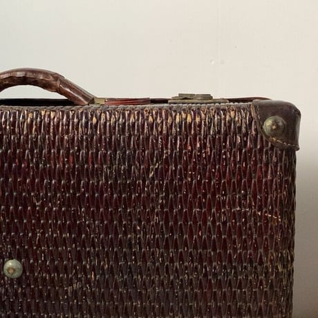 TK&Co. 柳編みアンティークトランク 大型編み込みヴィンテージトランク68cm  レザー/柳  柳行李 ダークブラウン 美エイジング 40s 50s