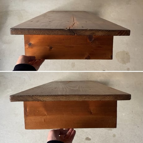 A. 杉一枚板天板 無垢材 木製飾り台 古い調理台 古材木工品 旧家蔵出し品 蟻形包みほぞ継脚